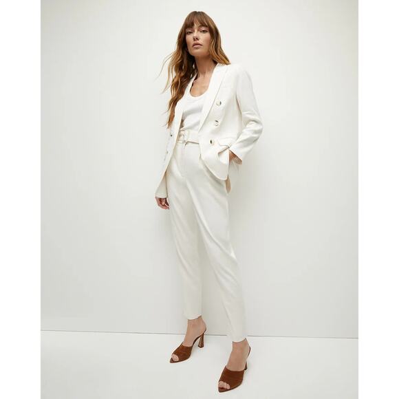 VERONICA BEARD Sofia Stretch-Linen Pant in White - Picture 2 of 15